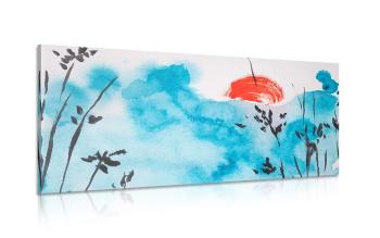 Obraz japońskie błękitne niebo i czerwone słońce - 100x50
