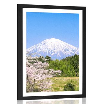 Plakat z passe-partout wulkan Fuji - 60x90 silver