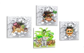 Zestaw obrazów dżungla pełna zwierząt - 4x 40x40