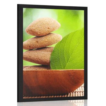 Plakat Kamienie Zen i liść w misce