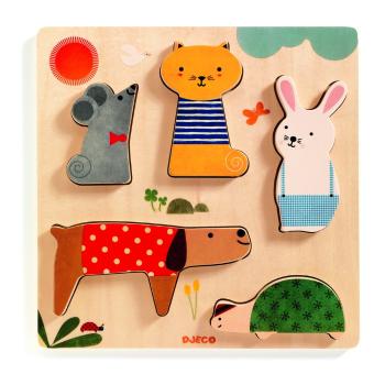 Drewniane puzzle wkładane dla dzieci z motywem zwierząt domowych Djeco