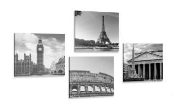 Zestaw obrazów dla miłośników podróży w wersji czarno-białej - 4x 40x40