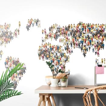 Samoprzylepna tapeta mapa świata składająca się z ludzi - 150x100