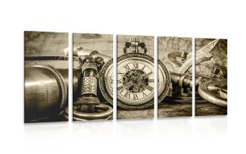 5-częściowy obraz zegarek z przeszłości w sepii - 100x50