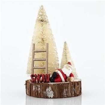 Eurolamp Dekoracja świąteczna drewniana podstawa z białymi drzewkami, santem i schodami 13 cm, 1 szt.