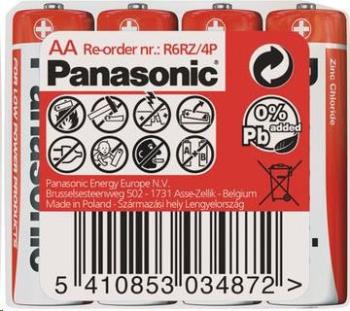 Baterie cynkowo-węglowe PANASONIC cynkowo-węglowe czerwone R6RZ / 4P AA 1,5V (kurczliwe 4 szt.)