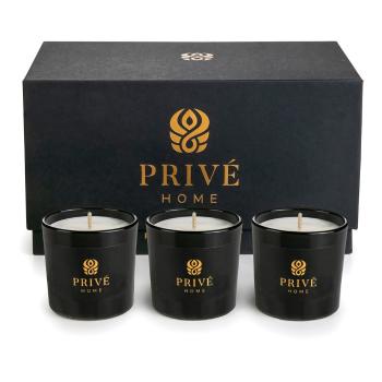 Zestaw 3 świec zapachowych Privé Home Delice d'Orient/Safran-Ambre Noir/Black Wood
