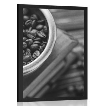Plakat vintage młynek do kawy w czarno-białym wzornictwie