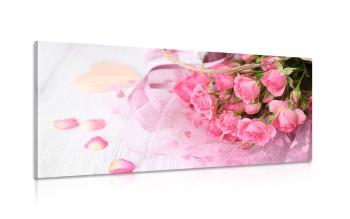 Obraz romantyczny różowy bukiet róż - 100x50