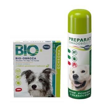 PESS BIO Obroża pielęgnacyjno-ochronna z olejkiem geraniowym i cedrowym dla psów 60 cm + Flea-Kil Plus Preparat owadobójczy przeciw pchłom i kleszczom