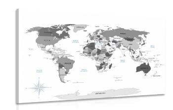 Obraz czarno-biała mapa z niebieskim kontrastem - 60x40