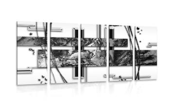 5-częściowy obraz luksusowa abstrakcja w wersji czarno-białej - 200x100