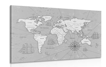 Obraz ciekawa czarno-biała mapa świata
