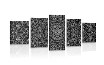 5-częściowy obraz szczegółowa dekoracyjna Mandala w wersji czarno-białej - 100x50
