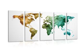 5-częściowy obraz kolorowa wielokątna mapa świata