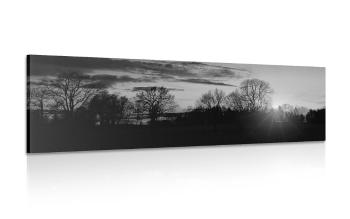 Obraz piękny zachód słońca w wersji czarno-białej - 120x40