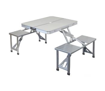 Składany stół kempingowy z krzesłami biały/chrom