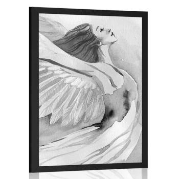 Plakat wolny anioł w czerni i bieli - 20x30 silver
