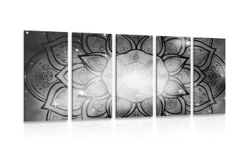5-częściowy obraz Mandala z galaktyką w tle w wersji czarno-białej - 200x100