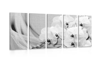 5-częściowy obraz orchidea na płótnie w wersji czarno-białej - 200x100