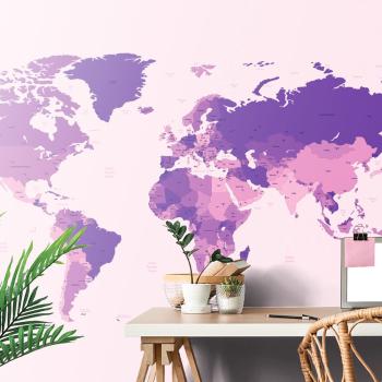 Samoprzylepna tapeta szczegółowa mapa świata w kolorze fioletowym - 375x250