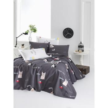Zestaw narzuty na łóżko i 2 poszewek na poduszki EnLora Home Papcik Anthracite, 200x235 cm