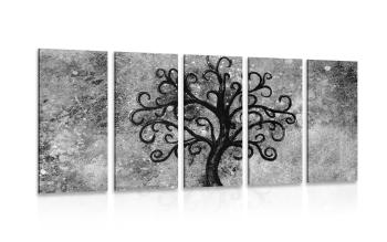 5-częściowy obraz drzewo życia w wersji czarno-białej - 100x50