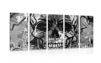 5-częściowy obraz czaszka w wersji czarno-białej - 100x50