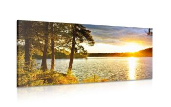 Obraz zachód słońca nad jeziorem - 100x50