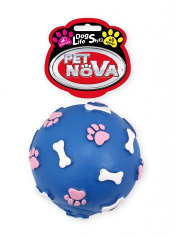 PET NOVA Piłka ze wzorem łapek i kości dla psa 9 cm niebieska