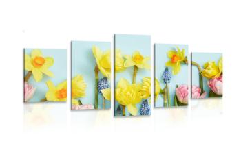 5-częściowy obraz wiosenna kompozycja kwiatowa - 200x100