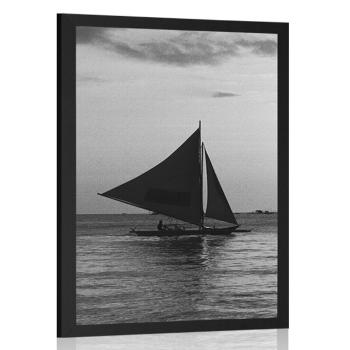 Plakat piękny zachód słońca nad morzem w czerni i bieli - 60x90 black