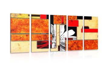 5-częściowy obraz pomarańczowa abstrakcja kwiatowa - 200x100