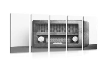5-częściowy obraz radio retro w wersji czarno-białej - 100x50