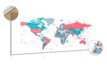 Obraz na korku mapa świata w wersji pastelowej - 120x60  color mix