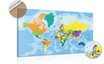 Obraz na korku kolorowa mapa świata - 120x80  place