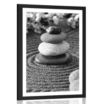 Plakat z passe-partout piramida z Zen kamieni w czerni i bieli - 60x90 black