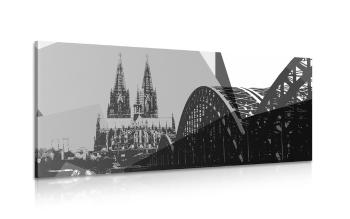 Obraz ilustracja miasta Kolonia w wersji czarno-białej - 120x60