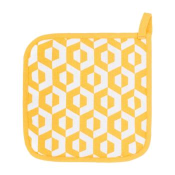 Komplet 2 żółtych bawełnianych łapek Tiseco Home Studio Hexagon