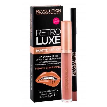 Makeup Revolution London Retro Luxe Matte Lip Kit zestaw Pomadka w płynie 5,5 ml + Konturówka do ust 1 g dla kobiet Peach Charming