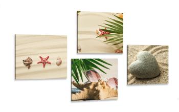 Zestaw obrazów martwa natura piaszczystej plaży - 4x 40x40