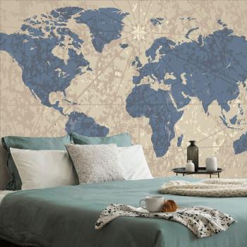 Samoprzylepna tapeta mapa świata z kompasem w stylu retro