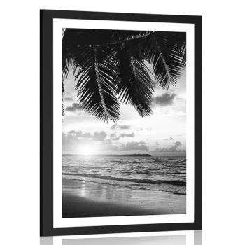 Plakat z passe-partout wschód słońca na karaibskiej plaży w czerni i bieli - 20x30 white