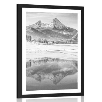 Plakat z passe-partout śnieżny krajobraz w Alpach w czerni i bieli - 60x90 black
