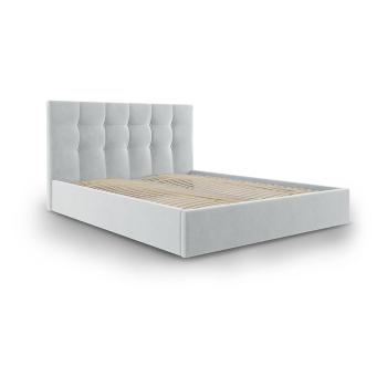 Jasnoszare aksamitne łóżko dwuosobowe Mazzini Beds Nerin, 160x200 cm