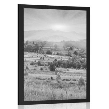 Plakat stogi siana w Karpatach w czerni i bieli - 20x30 white