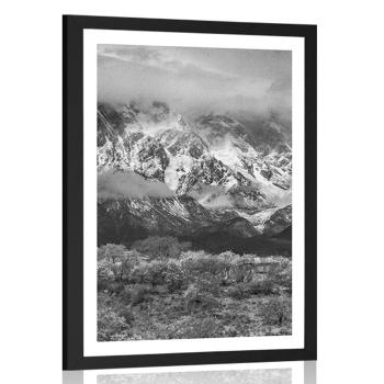 Plakat z passe-partout wyjątkowy górski krajobraz w czerni i bieli - 20x30 white
