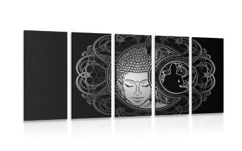 5-częściowy obraz harmonijna moc Buddy w czarnobiałym kolorze - 100x50