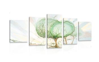 5-częściowy obraz drzewa na pastelowym polu - 100x50