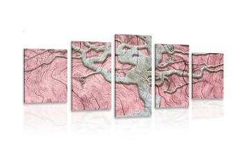 5 częściowy obraz abstrakcyjne drzewo na drewnie z różowym kontrastem - 200x100